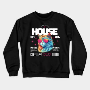 HOUSE MUSIC  - Cool Cat in Shades (white/pink) Crewneck Sweatshirt